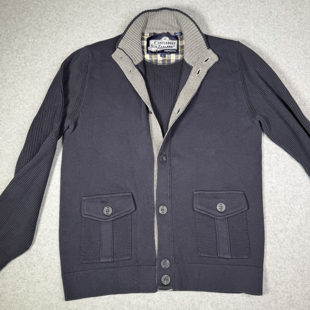 Canterbury of New Zealand Sweater Mens Size Large Navy Cardigan Rugby Football - Picture 6 of 8